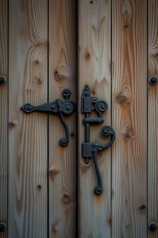 Particolare di un antico portone in legno di una cascina toscana.